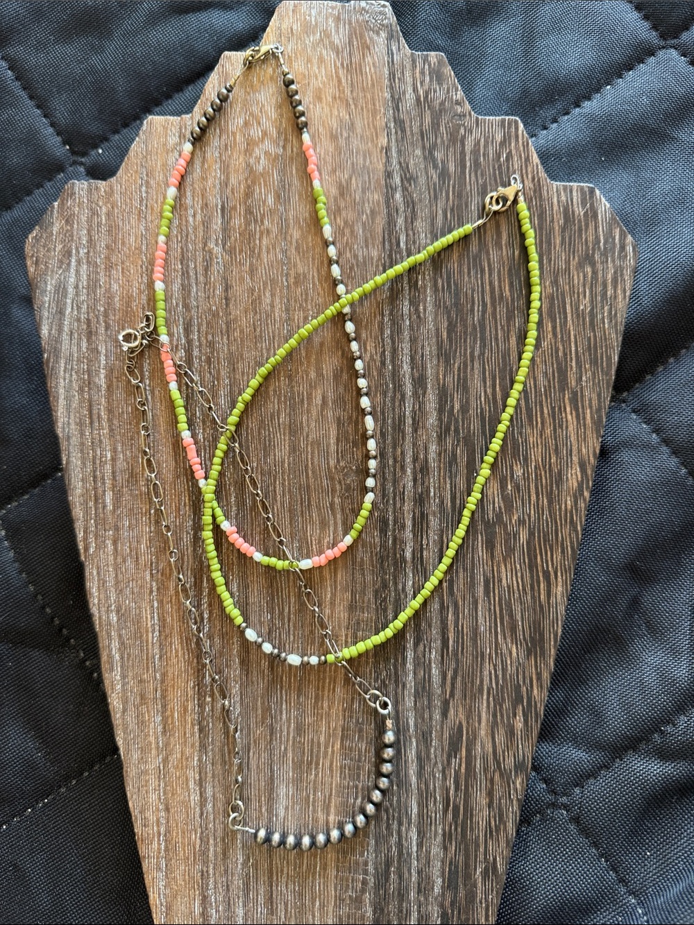 Layered Bead Necklace Set - Lime Green & Coral - 3-Piece Women’s Jewelry